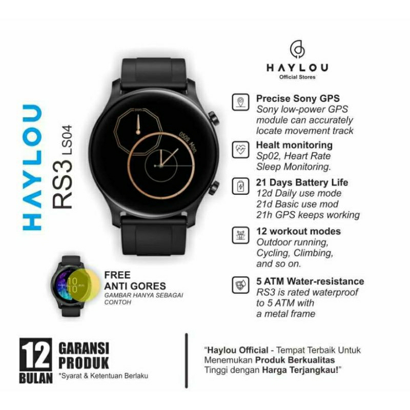 Smartwatch Haylou Rs3 Amoled dan GPS ip68 waterproof garansi 1 Tahun