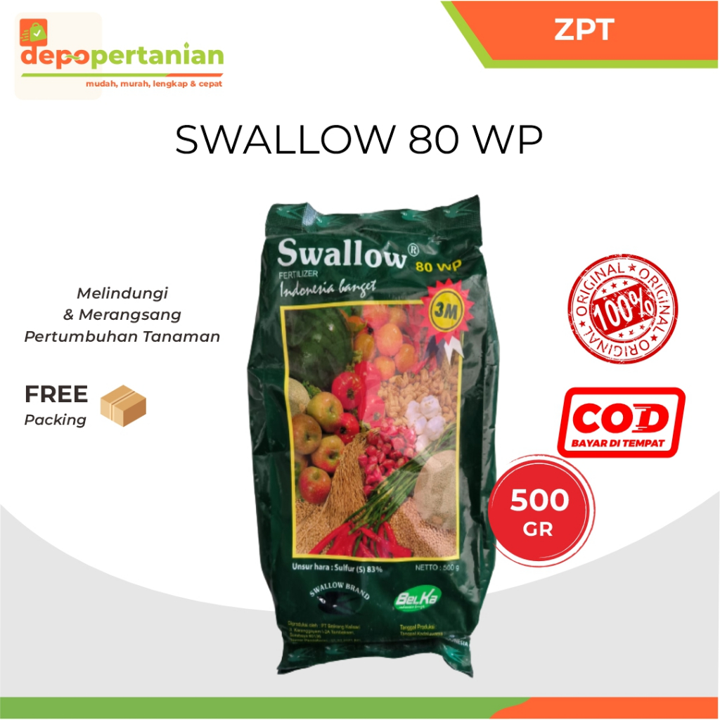 Depo Pertanian - Swallow 80 WP 500 gram Pupuk Fungisida Bahan Aktif Belerang Obat Penyakit & Penyubu
