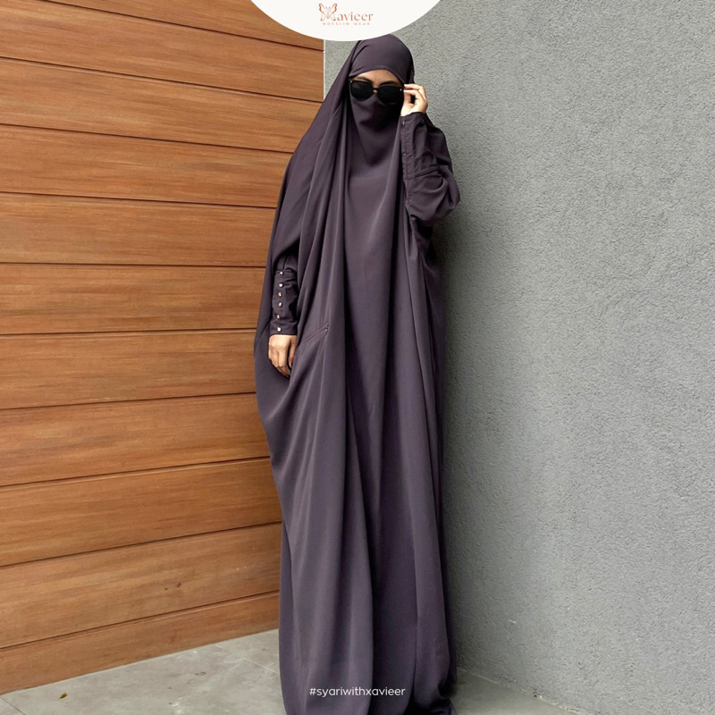 Xavieer - Kalilla Overhead French Khimar Wolfice Hijab Kerudung Jetblack Umrah Syari
