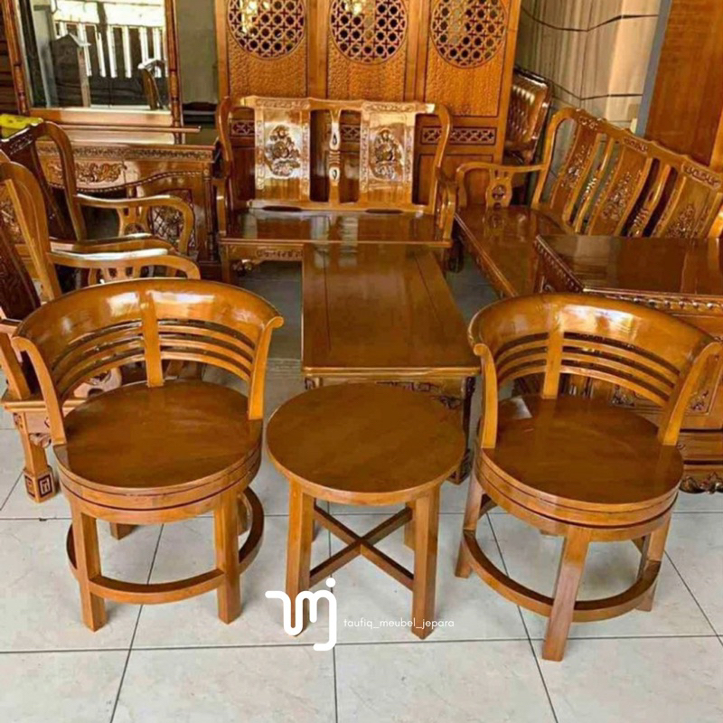 Kursi Teras Putar Kayu Jati / Kursi Teras Minimalis / Kursi Teras Jati
