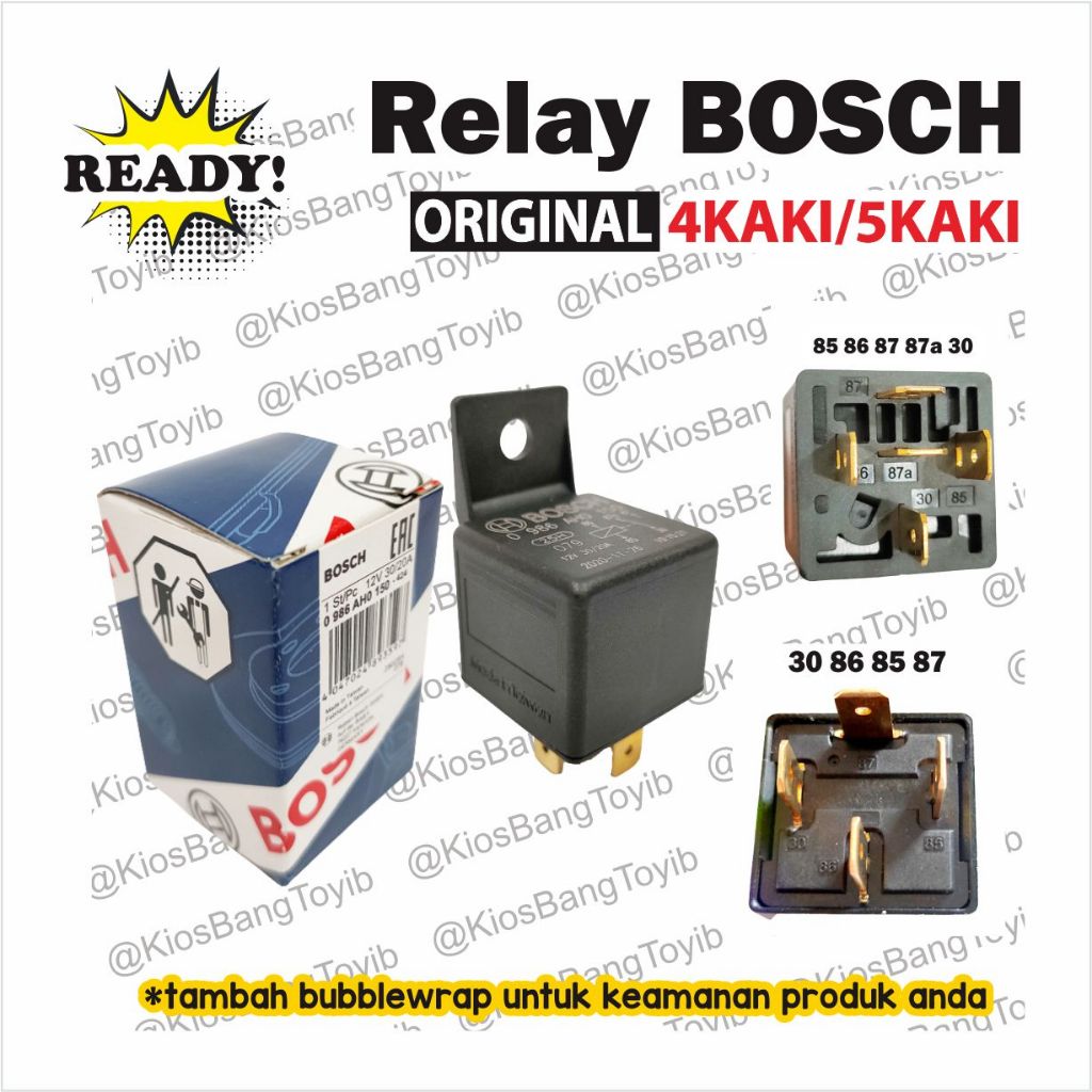 (ORI BOSCH) Relay Riley 4Kaki 12V 30A 5Kaki 87A 12V 30/20A Klakson/Lampu Pemutus Arus (Live)
