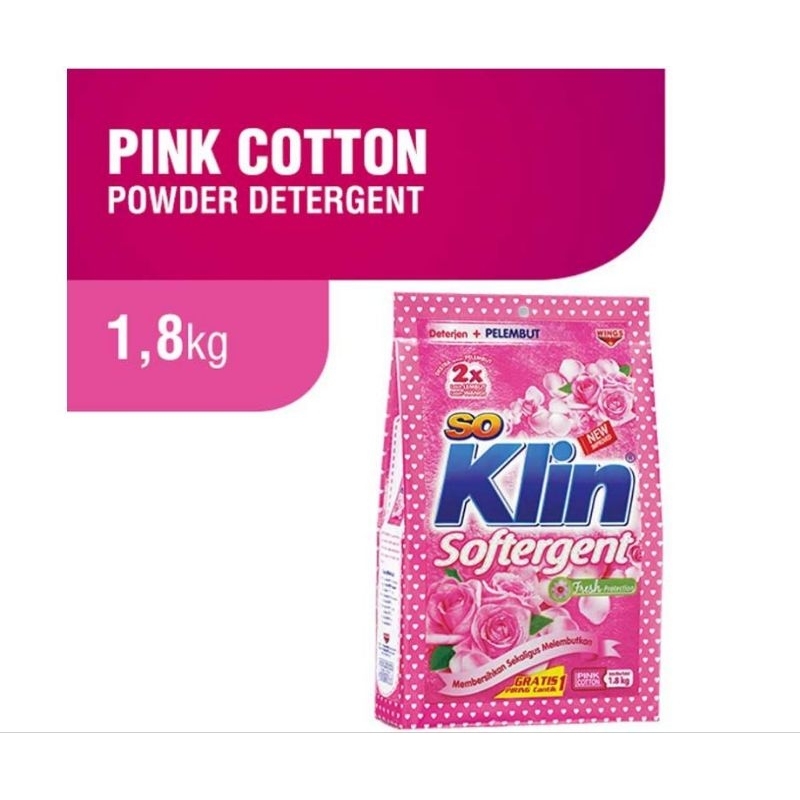 SoKlin Softergent  Detergen Bubuk Pink 1,8 kg