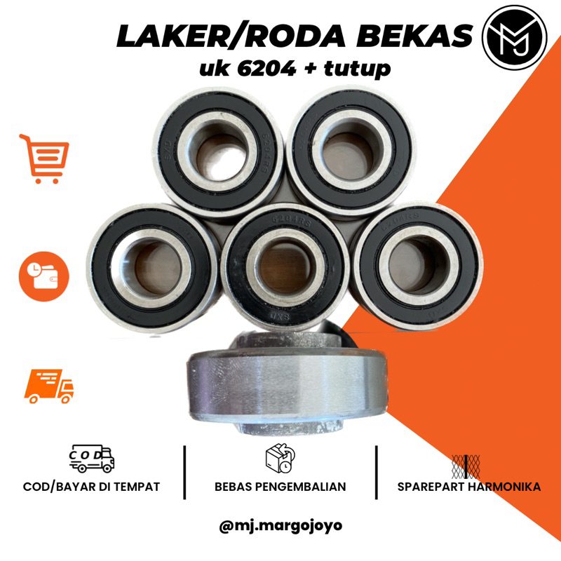[1 PCS] Bearing bekas 6204 zz + tutup laker bekas laher bekas bearings roda besi sparepart harmonika