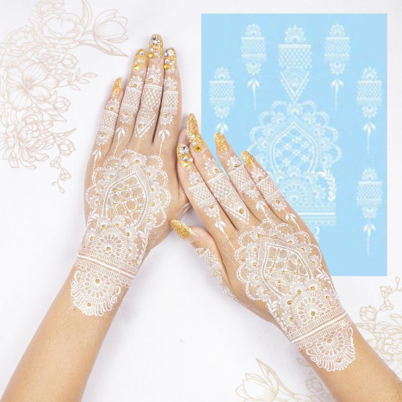 Henna Instan Stiker Tatto Henna Wedding Pernikahan Pengantin Sticker Tato Tangan Hena Putih Instant 