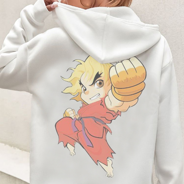 Jaket White Hoodie Ken Street Fighter Hoodie Sweater Bahan Cotton Fleece