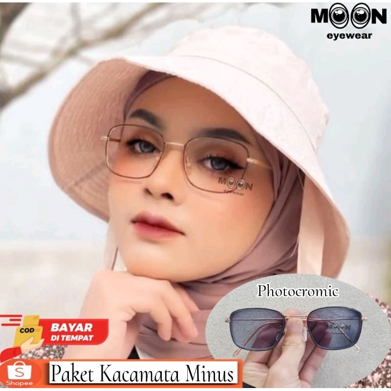 Paket Frame Kacamata Kotak Kecil 8863,Kacamata Photocromic Minus Cylinder Blueray // Bluecromic,Kaca