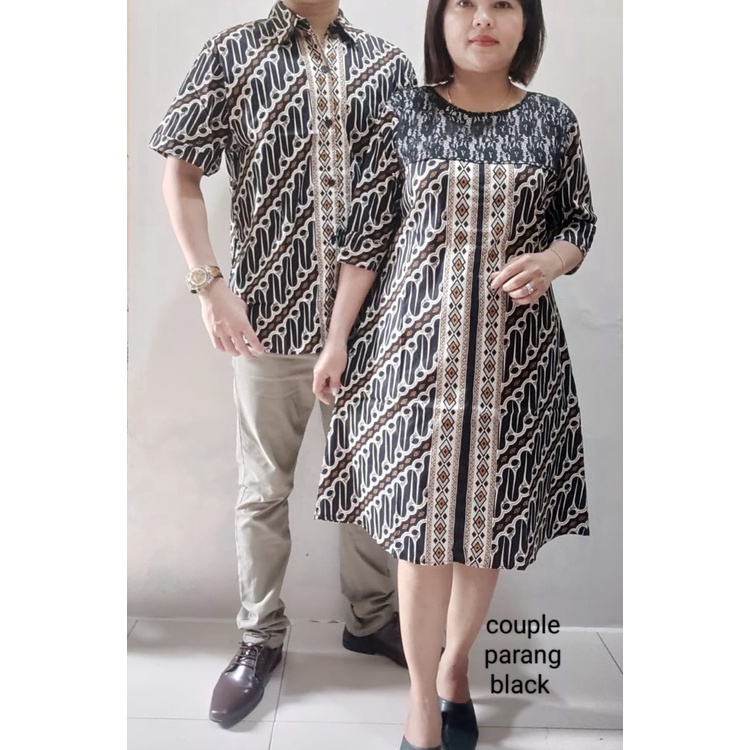 Dijamin Hemat  couple Dress kombinasi brukat dan Kemeja Batik Lis Parang katun stretd premium