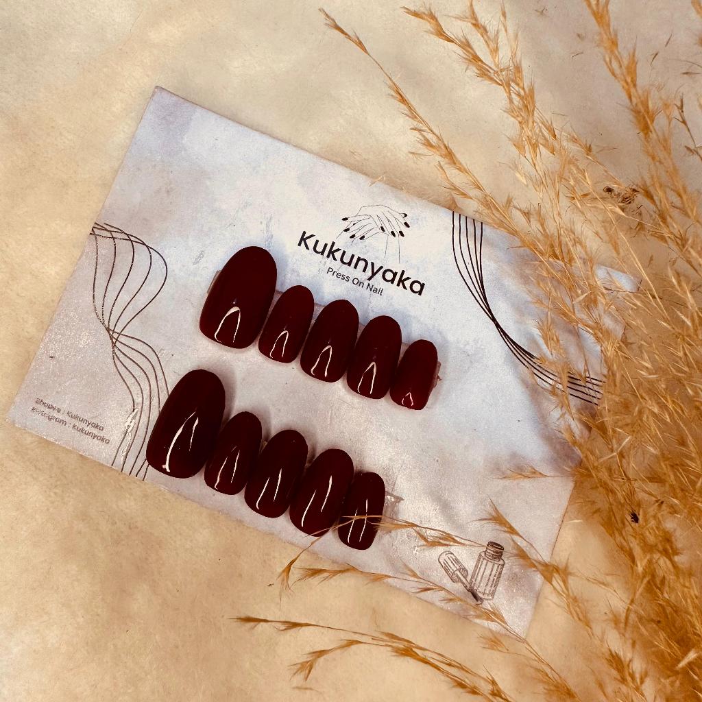 Press On Nails Glossy Polos/ Kuku Palsu Deep Maroon Polos/ Kuku Palsu Polos