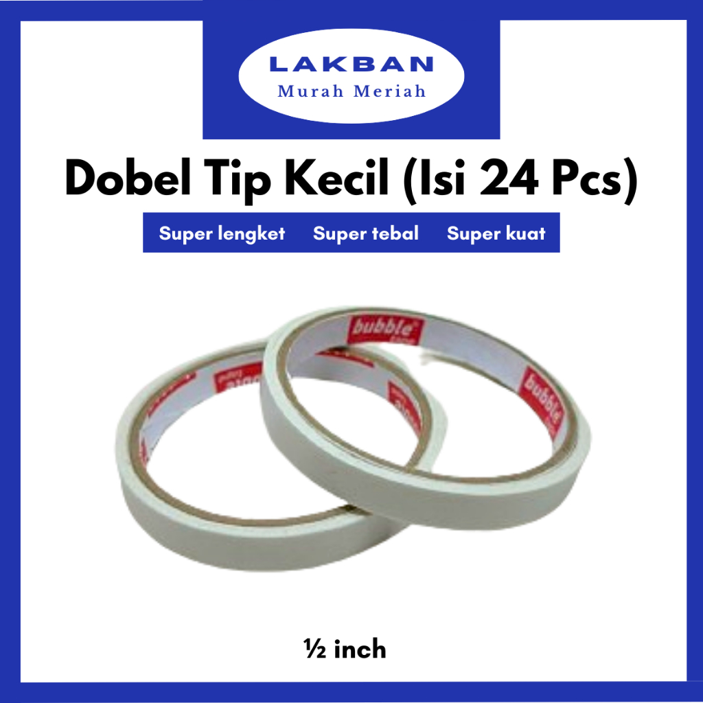 

[SLOP 24 PCS] Lakban Double Tape 1/2'' Solasi Bolak Balik Dobeltip Dobel Tip Kecil Murah Kuat dan Rekat Isi 24 PCS Semarang Bisa Instan
