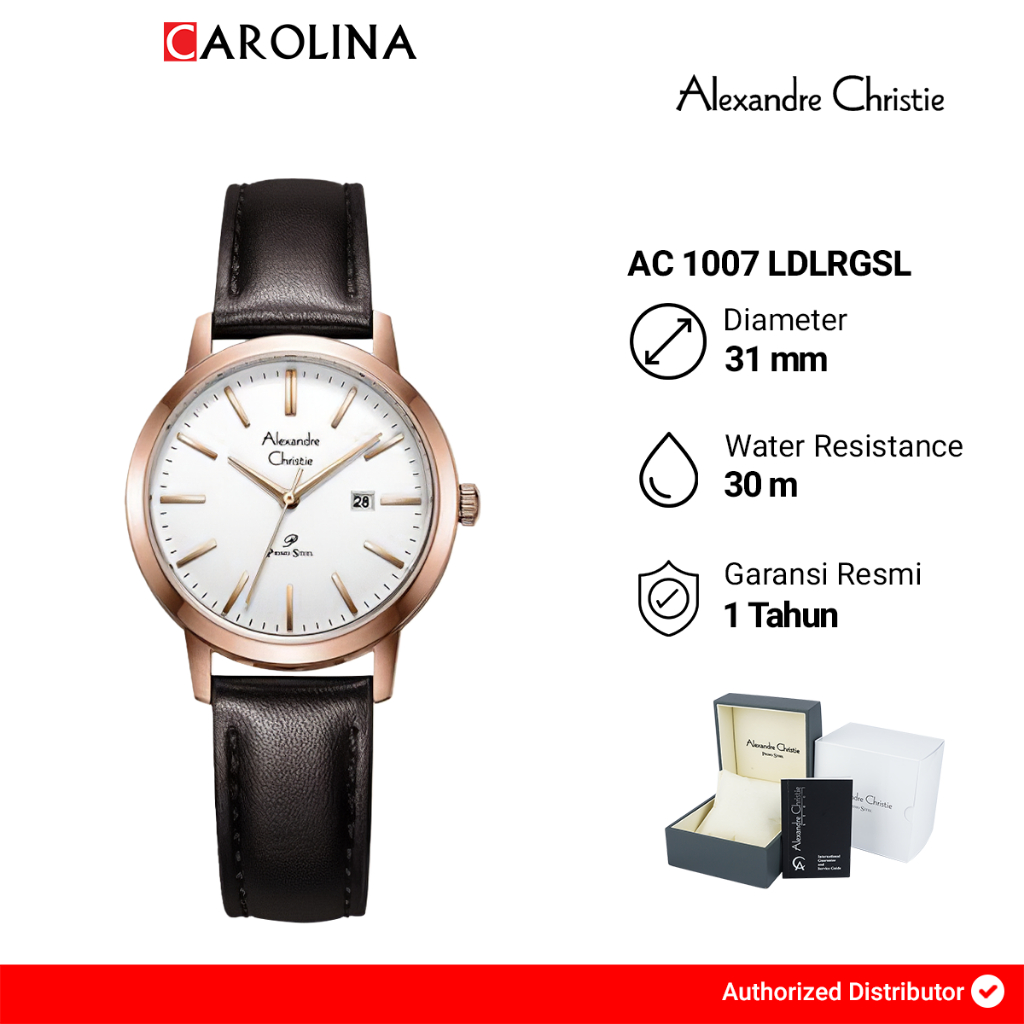 Jam Tangan Wanita Alexandre Christie Primo AC 1007 LDLRGSL Silver Dial Dark Brown Leather Strap