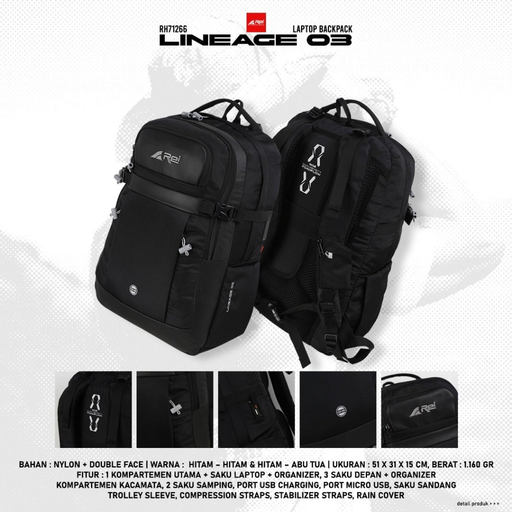 Tas Ransel Pria 30L LINEAGE 03+ USB AREI OUTDOORGEAR - Tas Ransel Laptop Pria AREI LINEAGE 03+USB - 