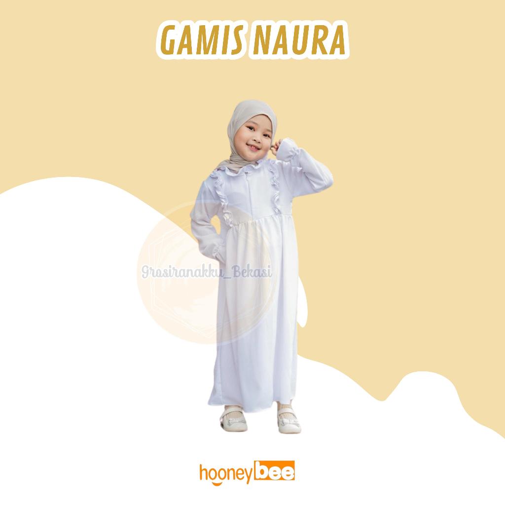 Gamis Anak Naura Airflow Hooneybee Warna Putih Size 2-10 Thn