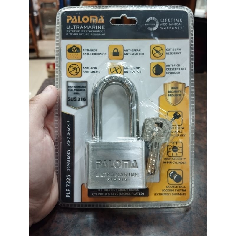 PALOMA PLP 7225 GEMBOK PAGAR ULTRAMARINE SUS316 50MM LONG SHACKLE