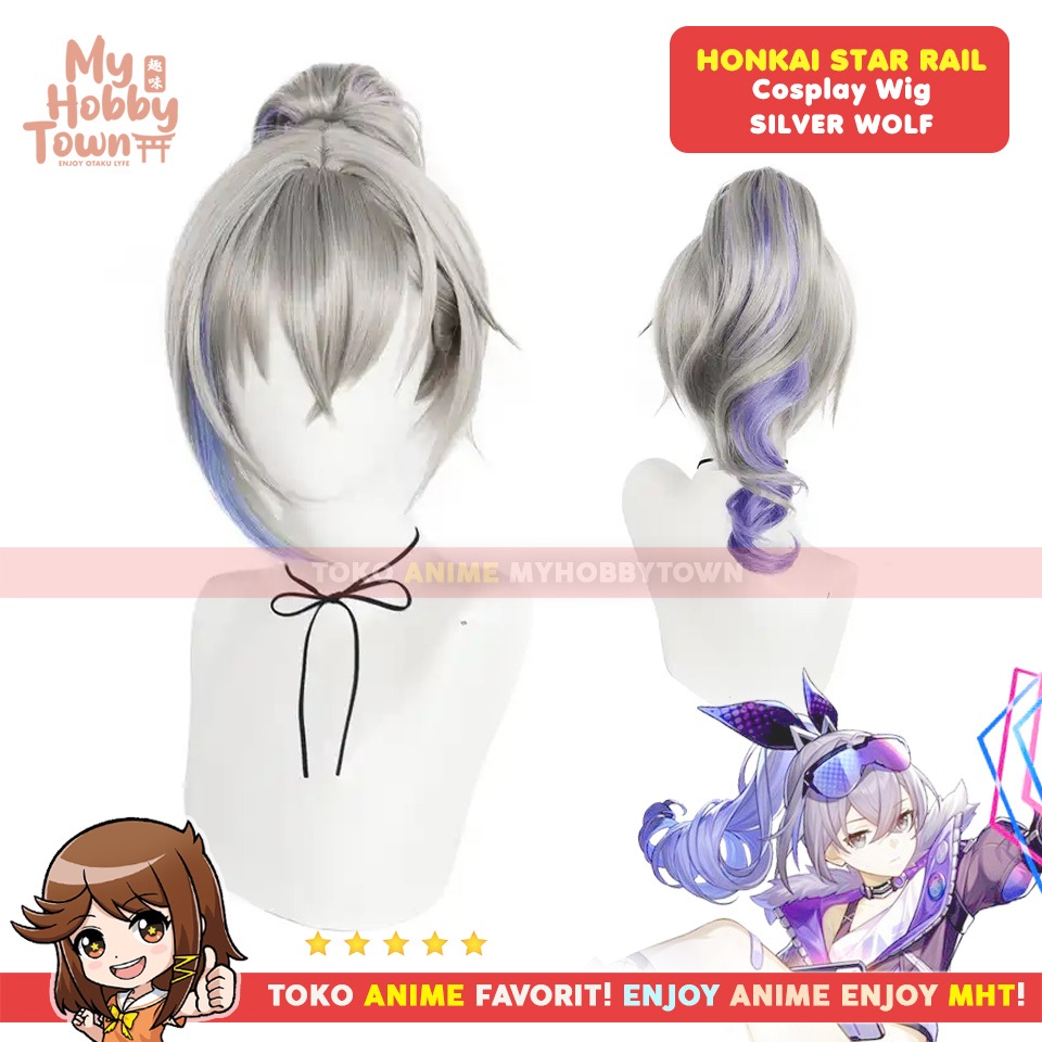 Wig Cosplay Anime Game Honkai Star Rail Silver Wolf Rambut Palsu