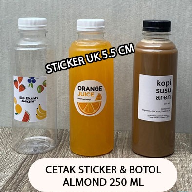 

Stiker PLUS Botol Almond Bulat Bening 250 ml Stiker Label Cetak Print Sticker Botol Logo Custom Stiker anti air sticker juice stiker minuman