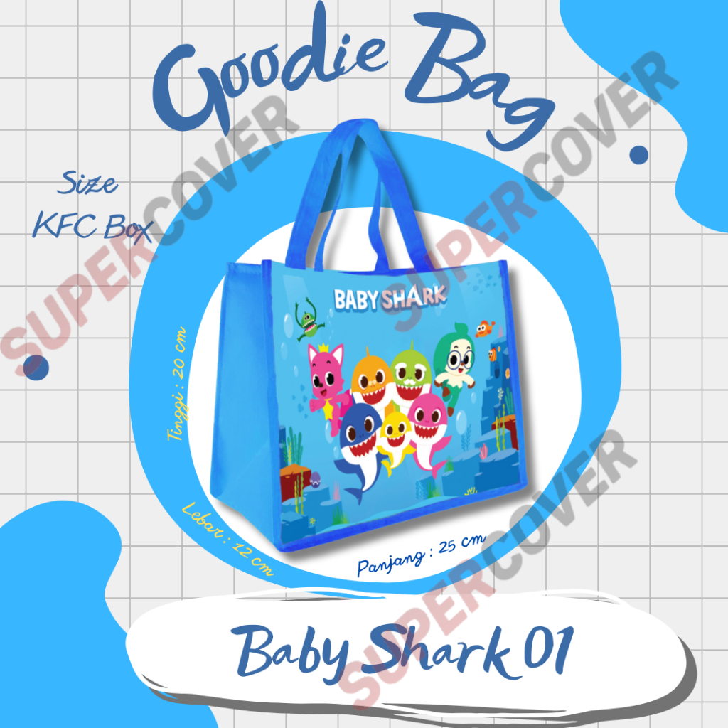 

oodie Bag Gambar Kartun Baby Shark 01 Warna Biru Muda Untuk Acara Ulang Tahun, Aqiqah, Sunatan Dan Lain lain.