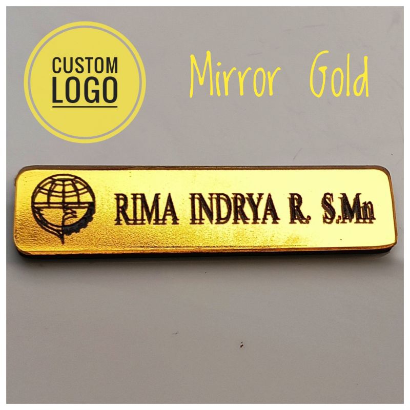 

Mirror Name Tag, Gold Emas, Logo Korpri Nama NIP Cemiti & Magnet