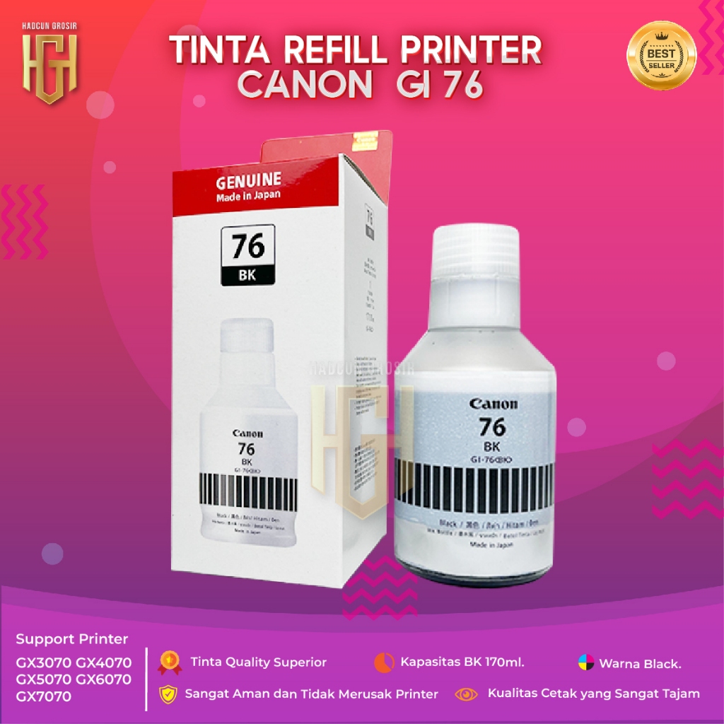 Tinta Canon GI-76 Refill 170ml Black Untuk Printer PIXMA GX3070 GX5070 GX6070 GX7070