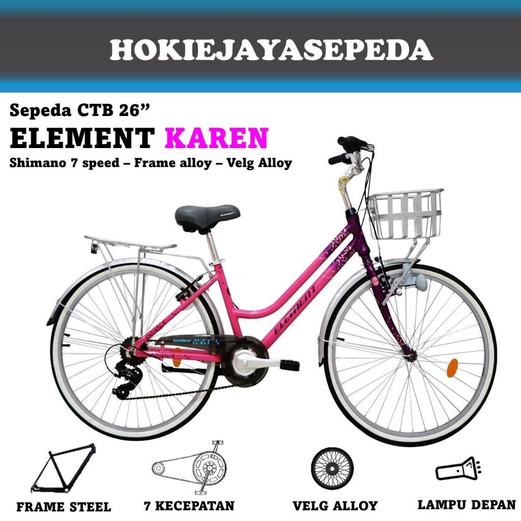 Sepeda 26 CTB Element KAREN - Frame alloy - Shimano 7 speed - Extra Lampu depan