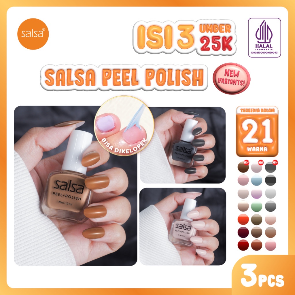 SALSA Peel Polish Indonesia / Kutek Lupas 10ml / Halal Peel Off Breathable Hijab Friendly / Cat Kuku