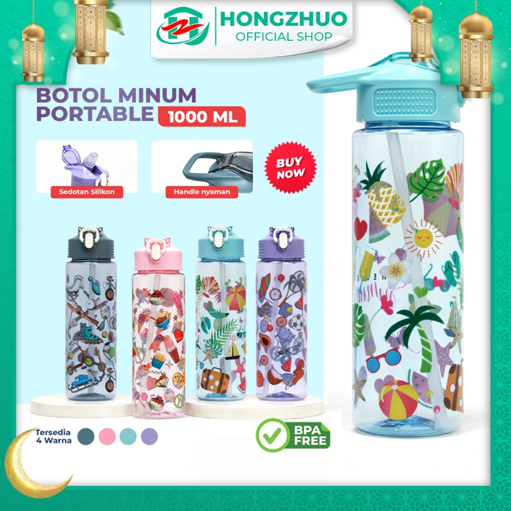 Hongzhuo Botol Minum Portable Viral Korea Tumbler Bening Sport Aesthetic Kapasitas 1000ml BPA FREE