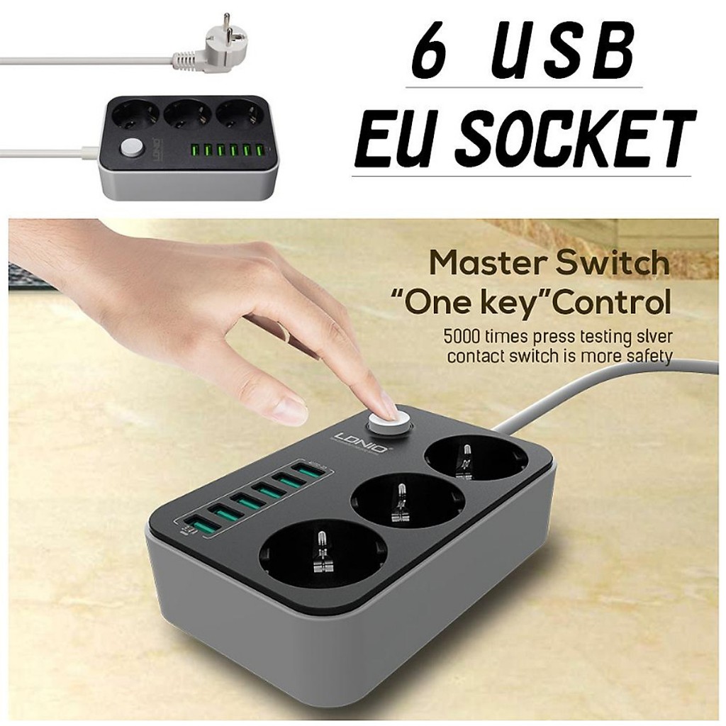 MH - Travel Charger Ldnio 6usb 3.4a - Traveling Socket dan Charger Ldnio