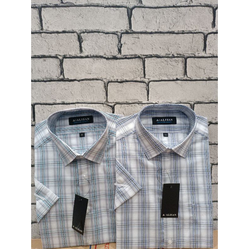 Alisan Kemeja Motif Kotak Garis Kecil Lengan Pendek Reguler