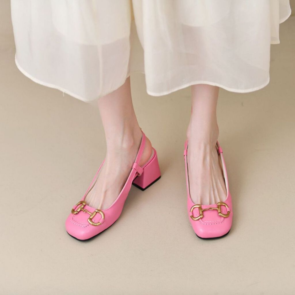 Hak Tapak Tahu Sepatu kerja Wanita Leather Dengan Tali Belakang Import 0248