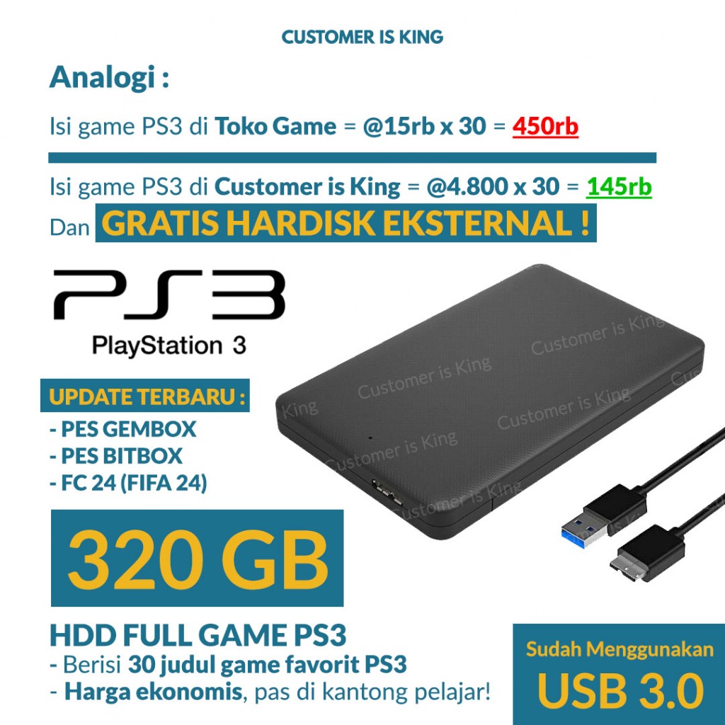 HDD Hardisk Eksternal PS3 Playstation 3 FULLGAME Populer Favorit 320GB | 500GB | 1TB