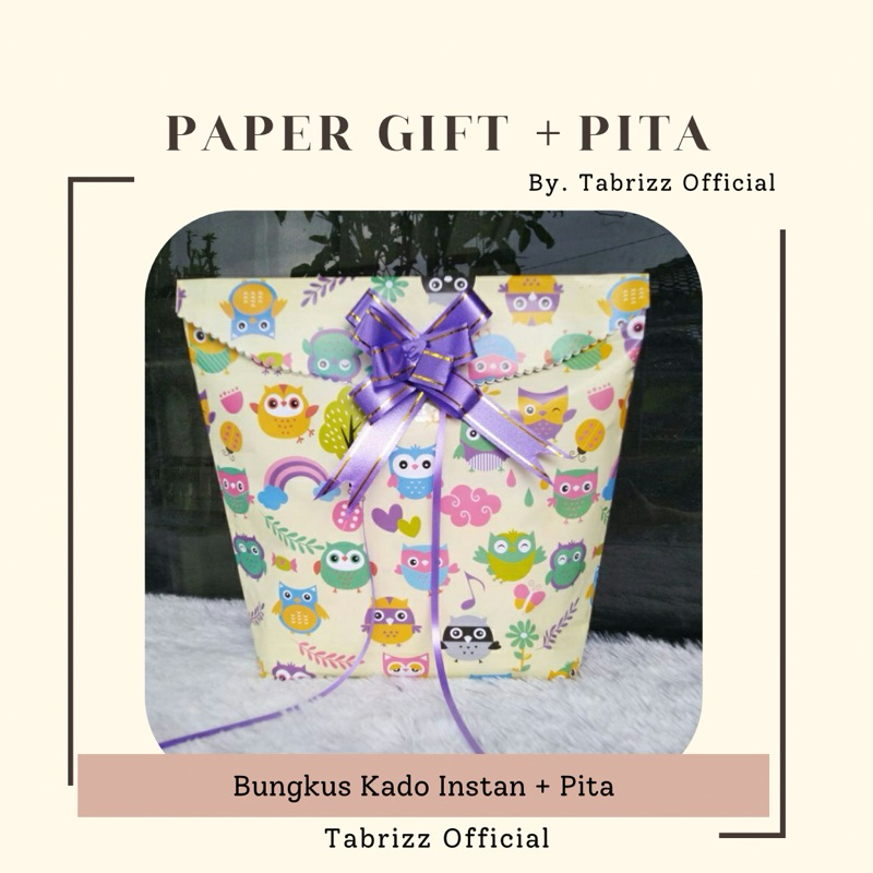 

TABRIZZO - FREE KARTU UCAPAN Ukuran Besar 40x30x10 | Bungkus Kertas Kado Instan + Pita | Packaging Kado Motif | Bungkus Kado Aesthetic
