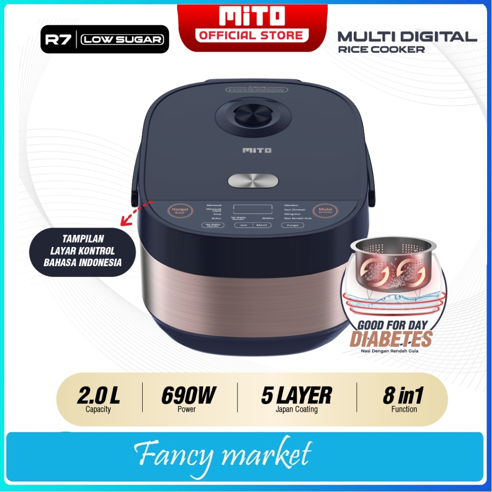 RICE COOKER MITO LOW CARBO MITO R7 Glow - 8 Fungsi 2 LITER