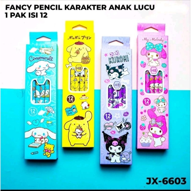 

1 LUSIN] Pensil HB Motif Kartun Kuromi MelodyPompurin Cinnamon JX 6603 ISI 12 PCS