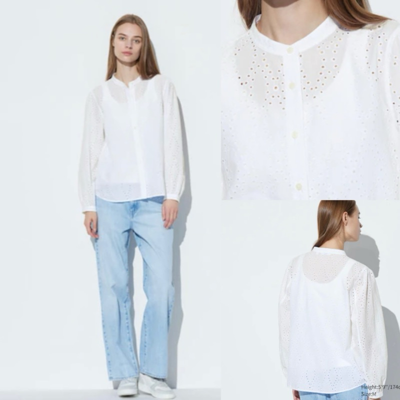 Blus Katun Bordir Lengan Panjang Wanita Uniqlo
