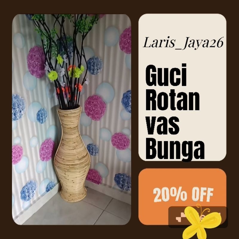 Guci rotan/Pot bunga minimalis/Dekorasi guci bahan rotan alami/vas bunga natural tempat hiasan wadah