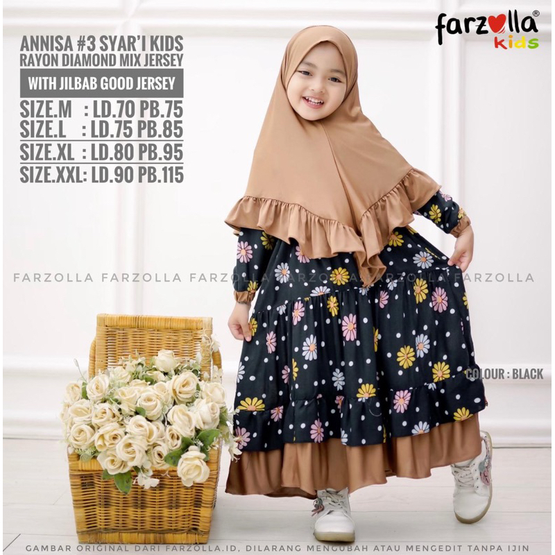 ANNISA #3 Set Syar’i Kids Rayon Plus HijabOriginal By Farzolla