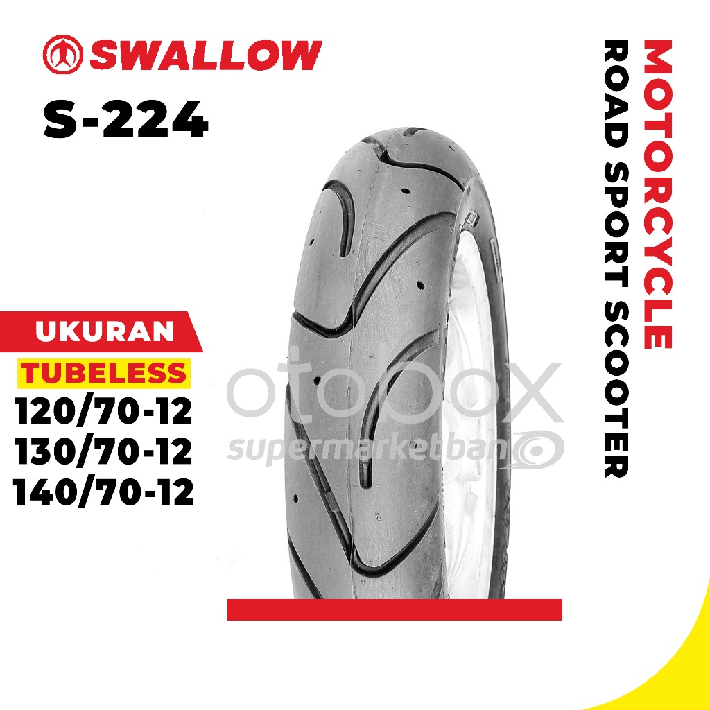 Ban Luar Motor Swallow S-224 Ukuran 120/70 130/70 140/70 Ring 12 Tubeless