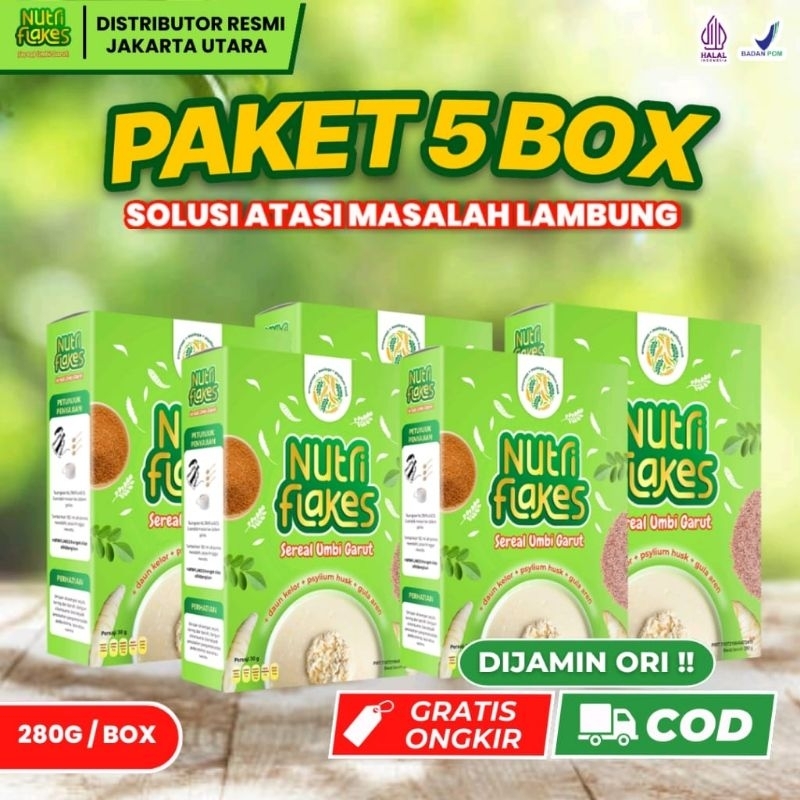 

Paket Nutriflakes 5 Box - Original Minuman Umbi Garut Solusi Atasi Maag Kronis Asam Lambung Gerd Suplemen Makanan Diet Isi 280gr