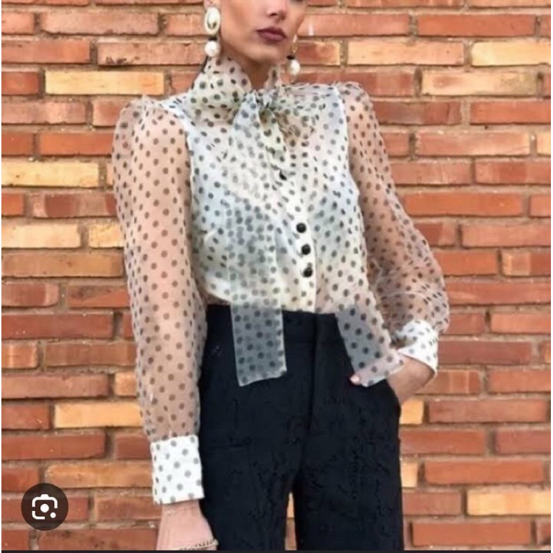 Pakaian Atasan Wanita Organza Lengan puffy Merk Zara Original