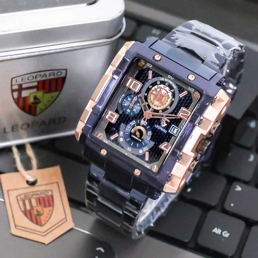 Jam Tangan Pria Sport Leopard-8826 Original Tali Rantai Body Segi Chrono Tanggal Aktif Box Exclusive