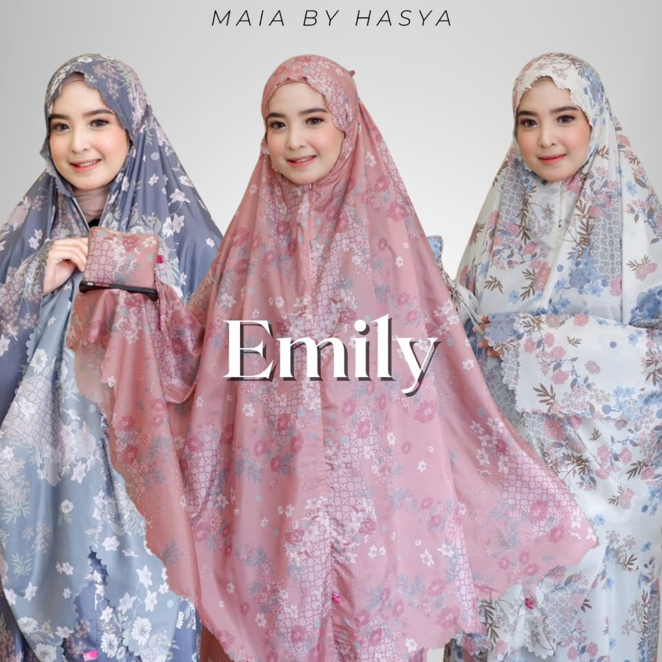 SALE Mukena Emily Series Motif Bunga Terbaru Mukena Travelling Mini Pouch Jumbo Size Lasser Cut Muke