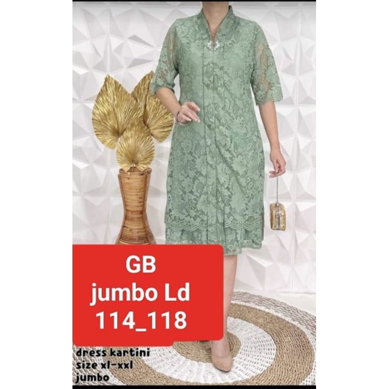 Dress Kartini jumbo brokat import ld 116-120