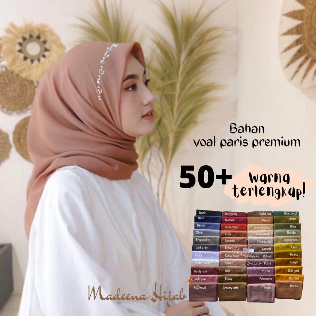 HIJAB PARIS PREMIUM PAYET SWAROVSKI DAUN / Jilbab Voal Segi Empat Payet Bando Beads / Hijab Square M