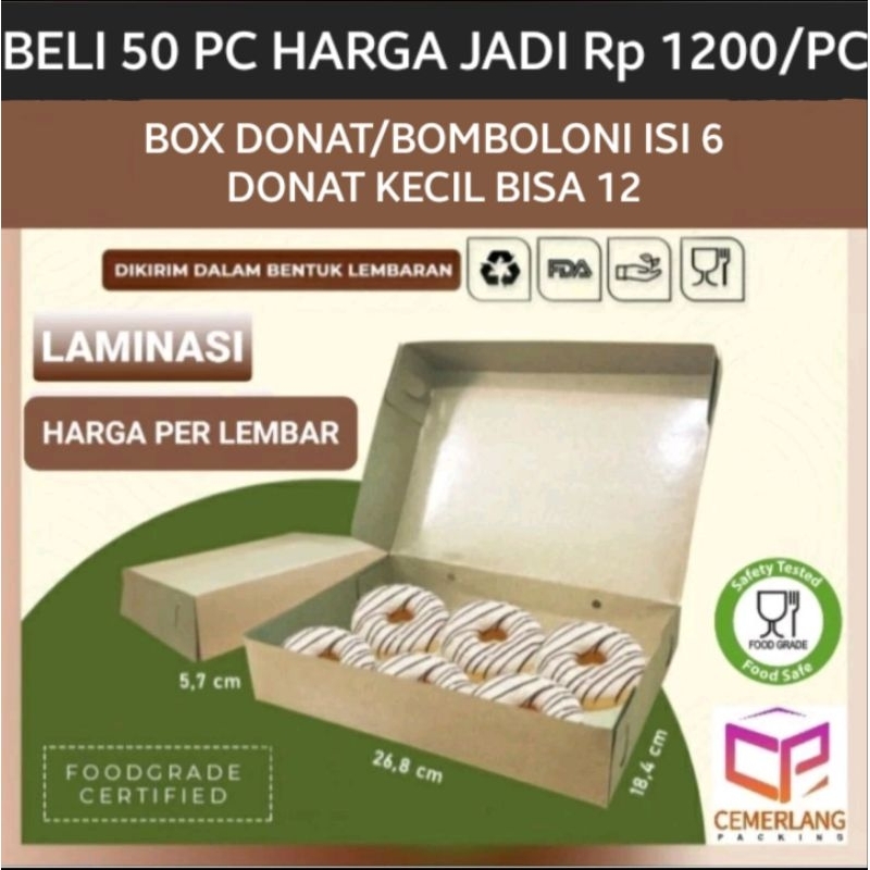 Kotak Paper Box Dus Donat Kraft Coklat Donut Doughnut Bomboloni Pempek isi 6 Laminasi