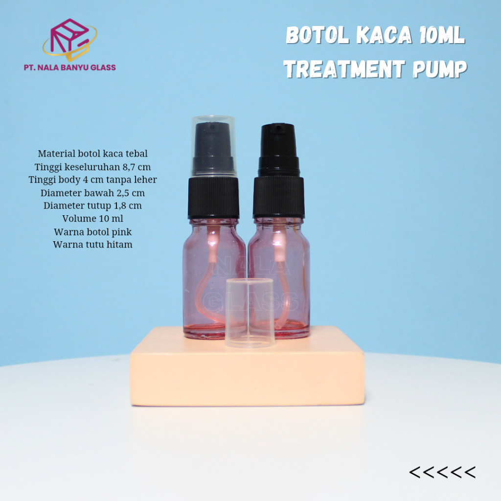 botol kaca 10ml bening pink pump hitam / botol kaca 10ml treatment pump