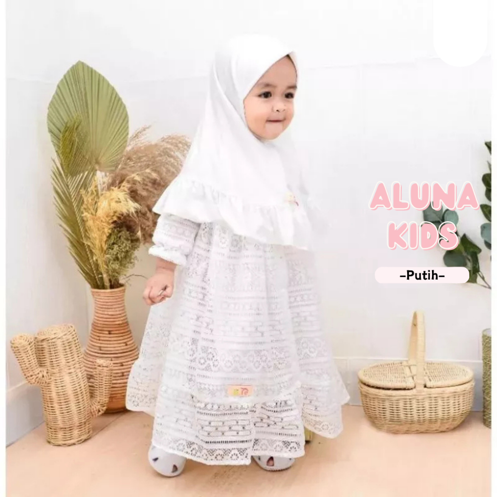 Aluna Kids- Gamis Anak Terbaru Set Hijab bahan Brokat Tille Mix Hyget Premium 1-3 tahun / Gamis Bayi