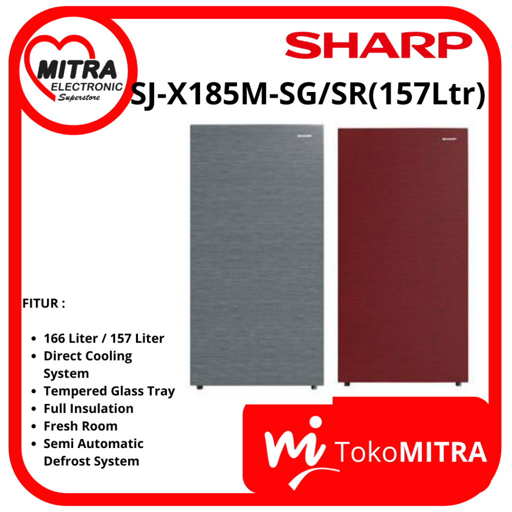 LEMARI ES 1 PINTU SHARP SJ-X185M-SG/SR(157Ltr)