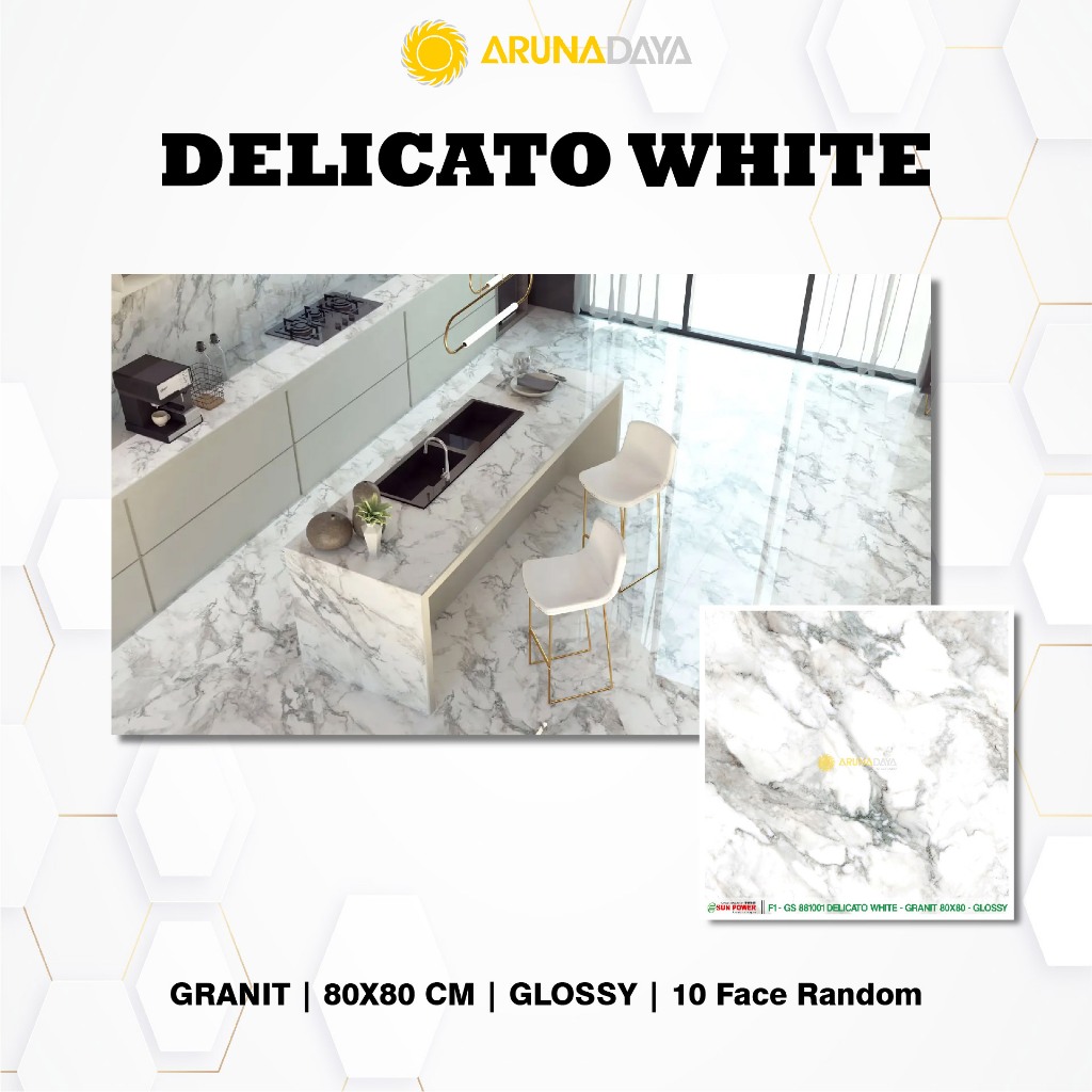 LANTAI GRANIT GLOSSY SUNPOWER - DELICATO WHITE UKURAN 80X80CM