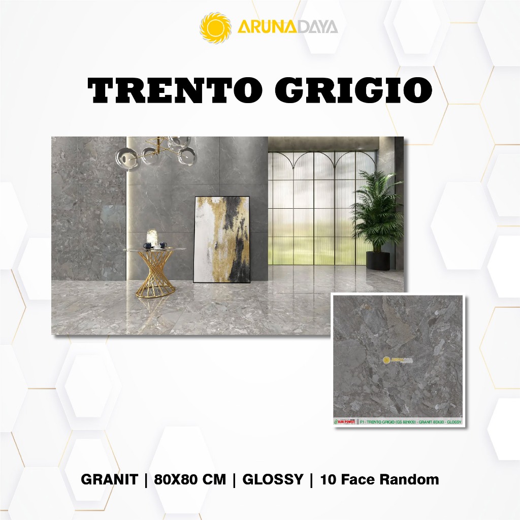 LANTAI GRANIT GLOSSY SUNPOWER - TRENTO GRIGIO UKURAN 80X80CM