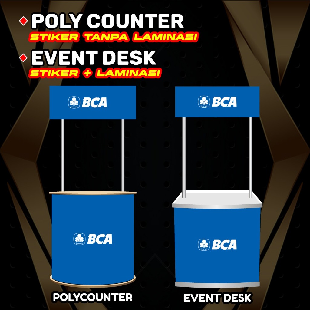 Meja Stand Promosi Polycounter Oval BANK BCA/Booth Portable Event Desk BCA/Polycounter Pop uP