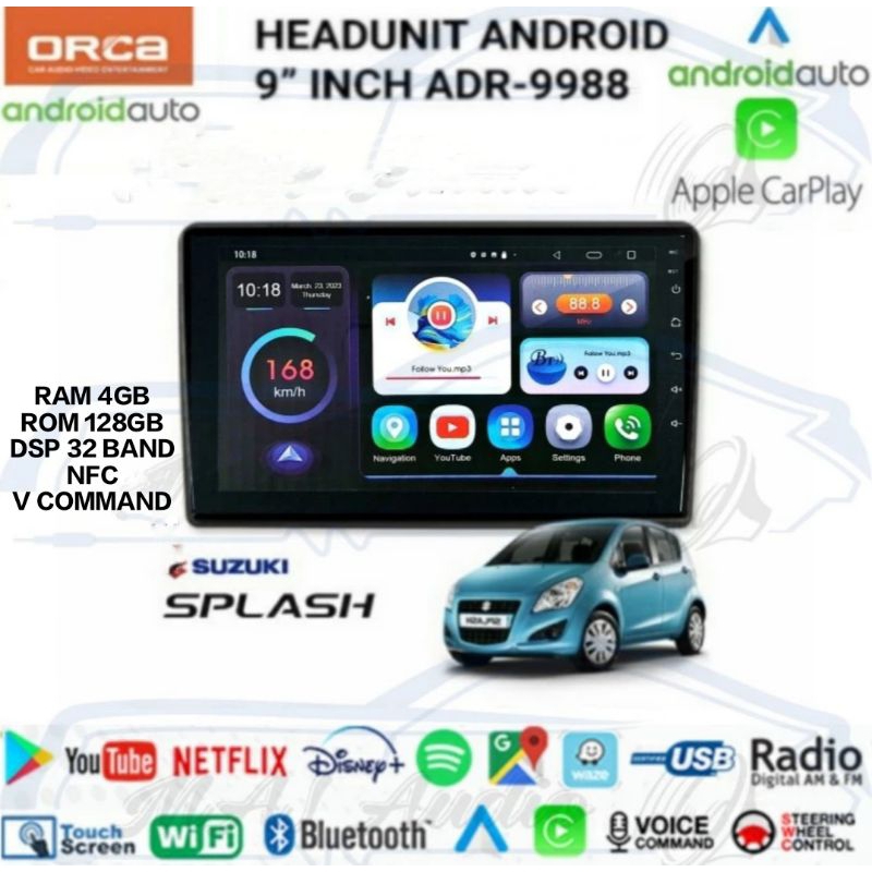 HEAD UNIT TAPE TV MOBIL ANDROID ORCA OEM SUZUKI SPLASH LAYAR 9 INCH
